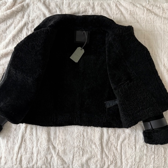 ALLSAINTS Jacket "Farley" Moto-Inspired Genuine Shearling & Suede Leather Sz Lg - Picture 7 of 16